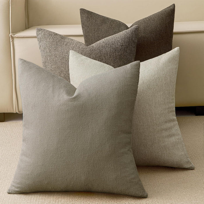 Natural Linen Look Throw Pillow Covers 18x18 Inch Set of 4, Textured Woven Decorative Pillow Covers, Neutral Square Cushion Covers for Couch Sofa Living Room Bedroom, Walnut Beige Mix