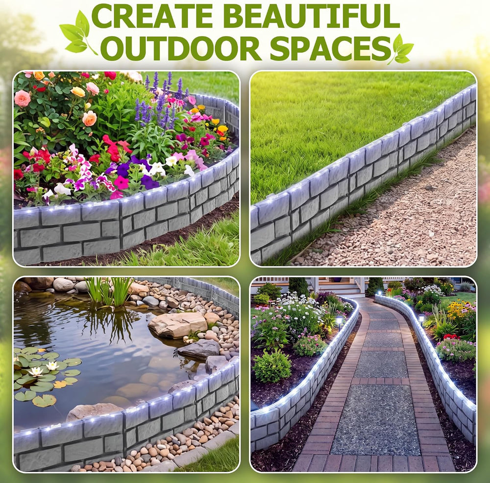 14.76 FT Imitation Stone Garden Fence, 1pc Solar Light String, 30pc Clips