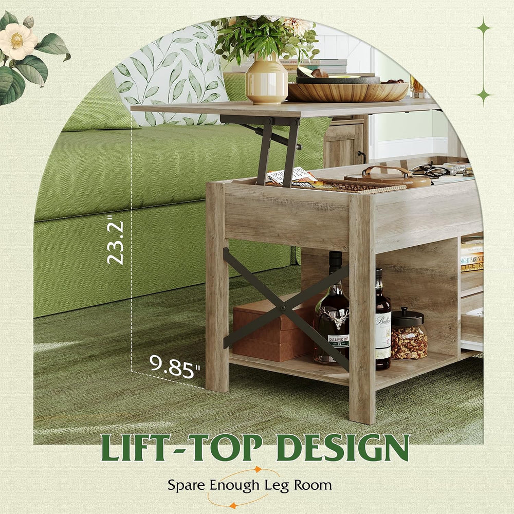 WLIVE Lift Top Coffee Table, 39" Coffee Table with Storage Drawers, Hidd...