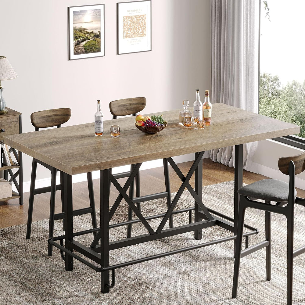 Tribesigns 63-Inch Counter Height Bar Table with Metal Footrest (Gray)