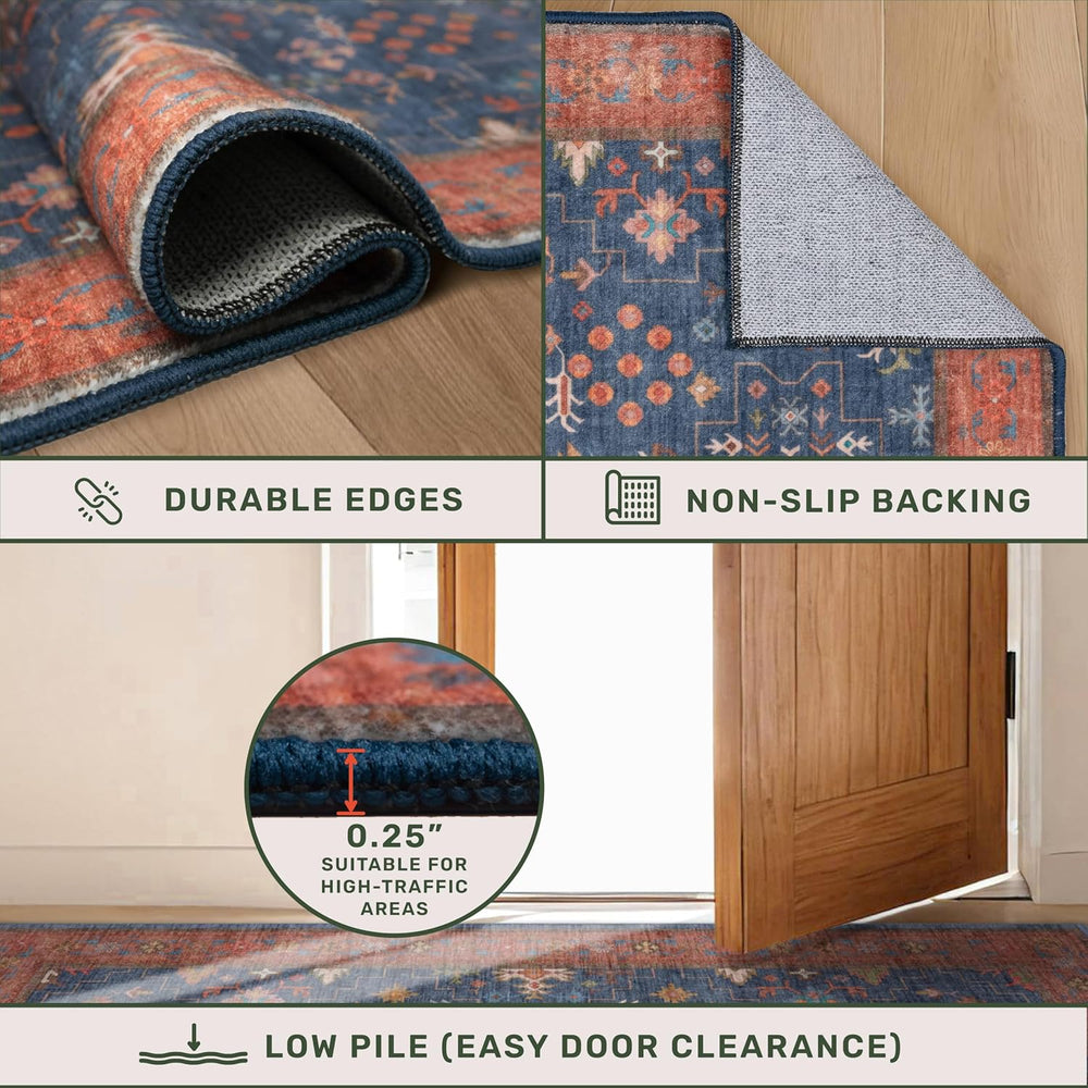Hazo Haus Navy Blue Runner Rug 2x6 for Kitchen, Hallway, Mudroom, Laundry Roo...
