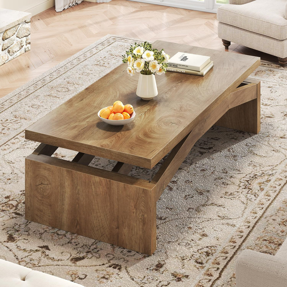 LVB 47 Inch Modern Wood Coffee Table for Living Room, Annual Ring Wood