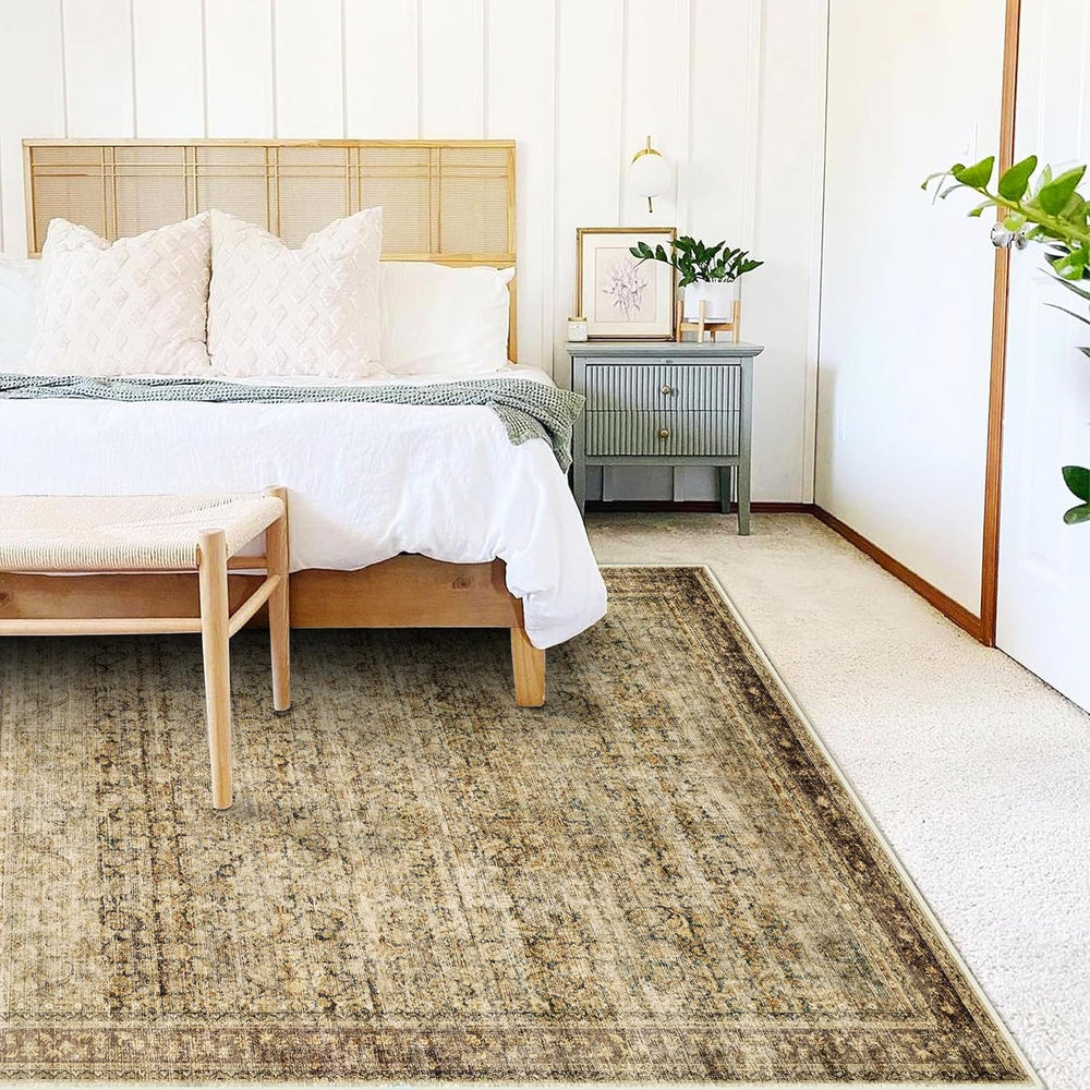 CHAMPLANT Area Rug 8x10 Washable Rug Brown Vintage Traditional Mat Distressed...