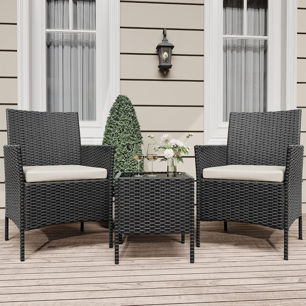 3 Pieces Patio Furniture Sets, Outdoor Wicker Furniture with Soft Cushion and...