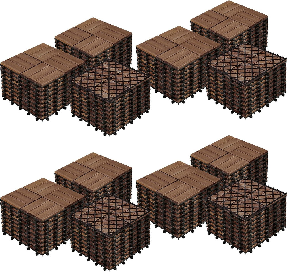 Yaheetech 108PCS Acacia Wood Deck Tiles Interlocking Patio Flooring,Brown