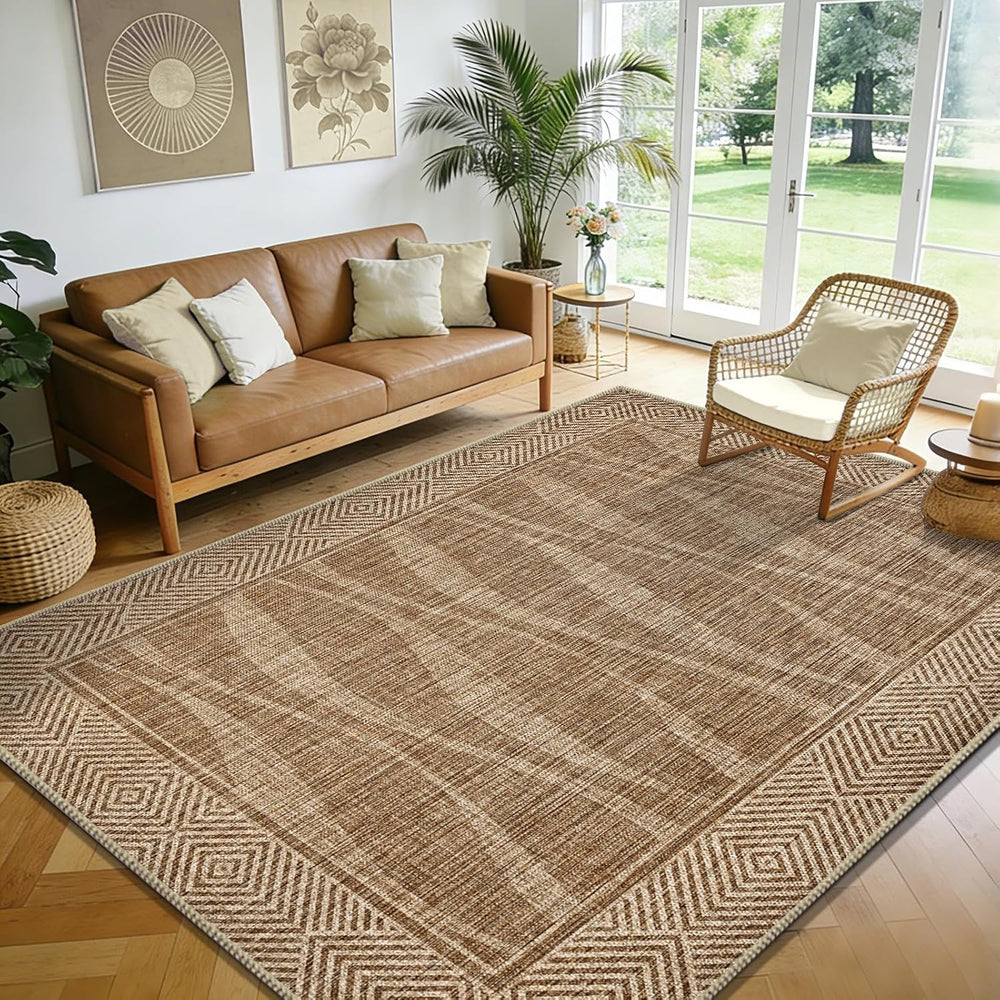 Yinhua Easy Jute Rug 5x7 Outdoor Patio Rug for Living Room, Light Brown
