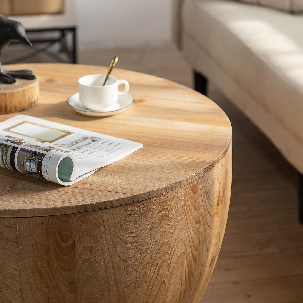 31.5'' Round Wood Coffee Table with Storage for Living Room, Modern R...