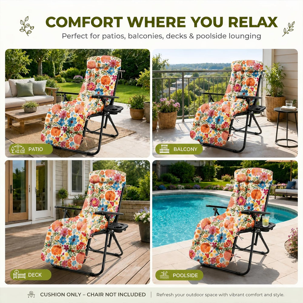 Patio Chaise Lounge Chair Cushion, Waterproof Zero Gravity Chair Cushion with...