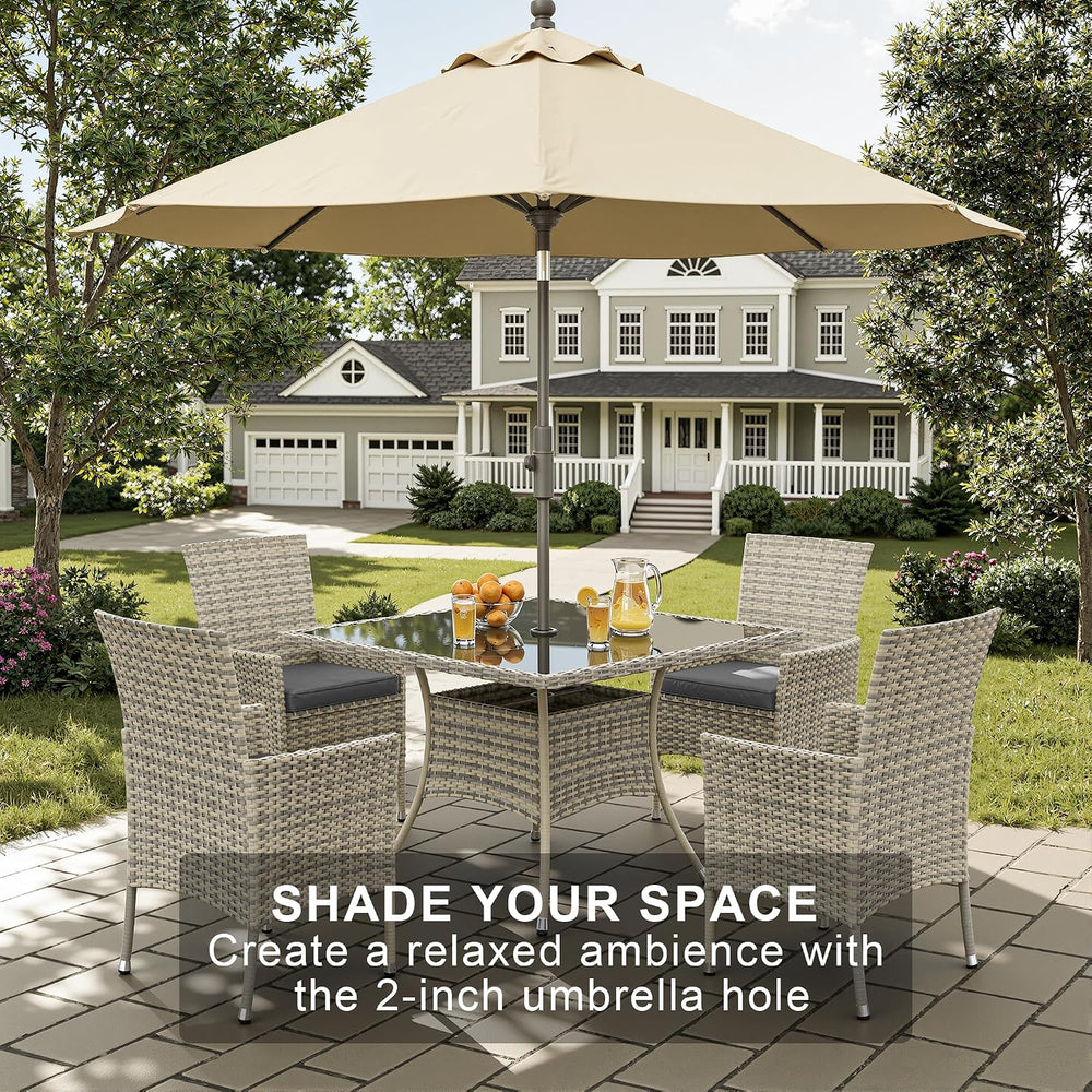 5 Piece Outdoor Patio Dining Set with Glass Table and Wicker Chairs