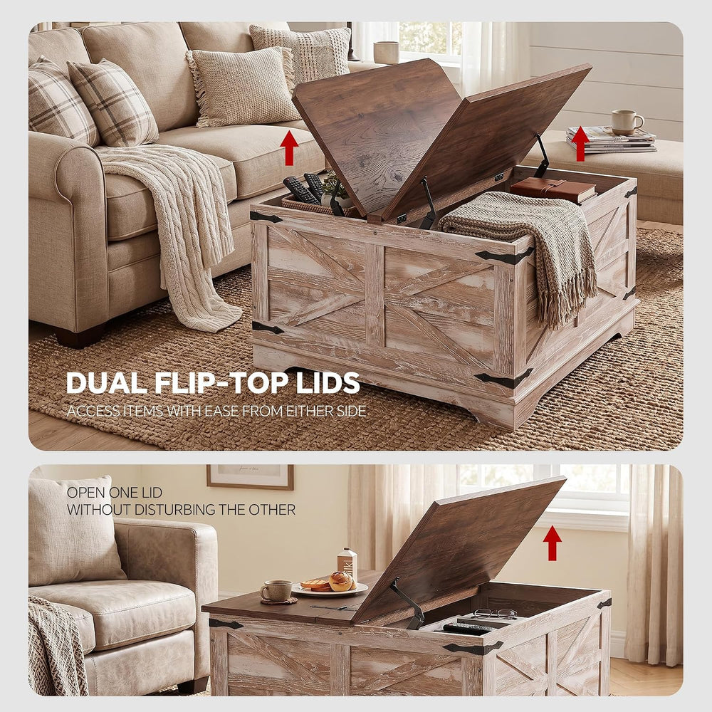 senlin Farmhouse Coffee Table, Heavy-Duty Coffee Table with Storage, Square W...