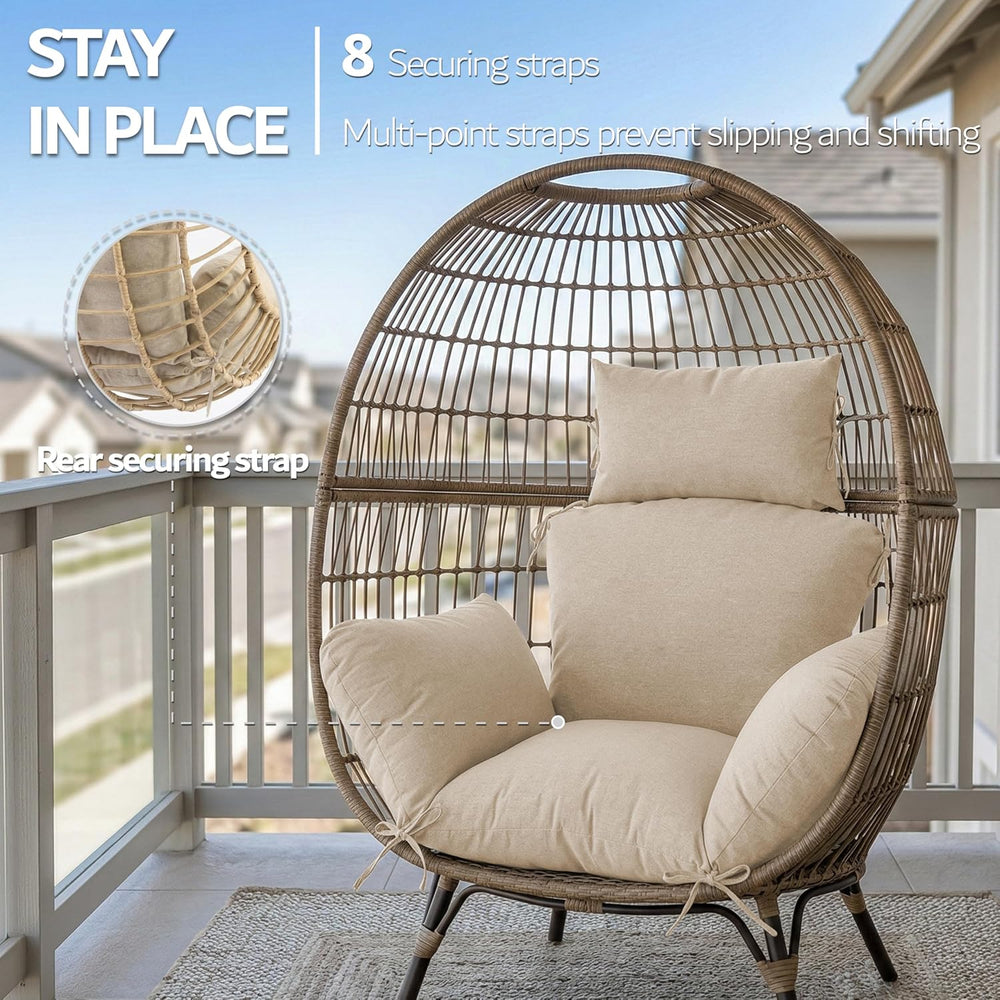 Egg Chair Cushion with 8 Securing Straps, Water-Repellent & Fade-Resistan...