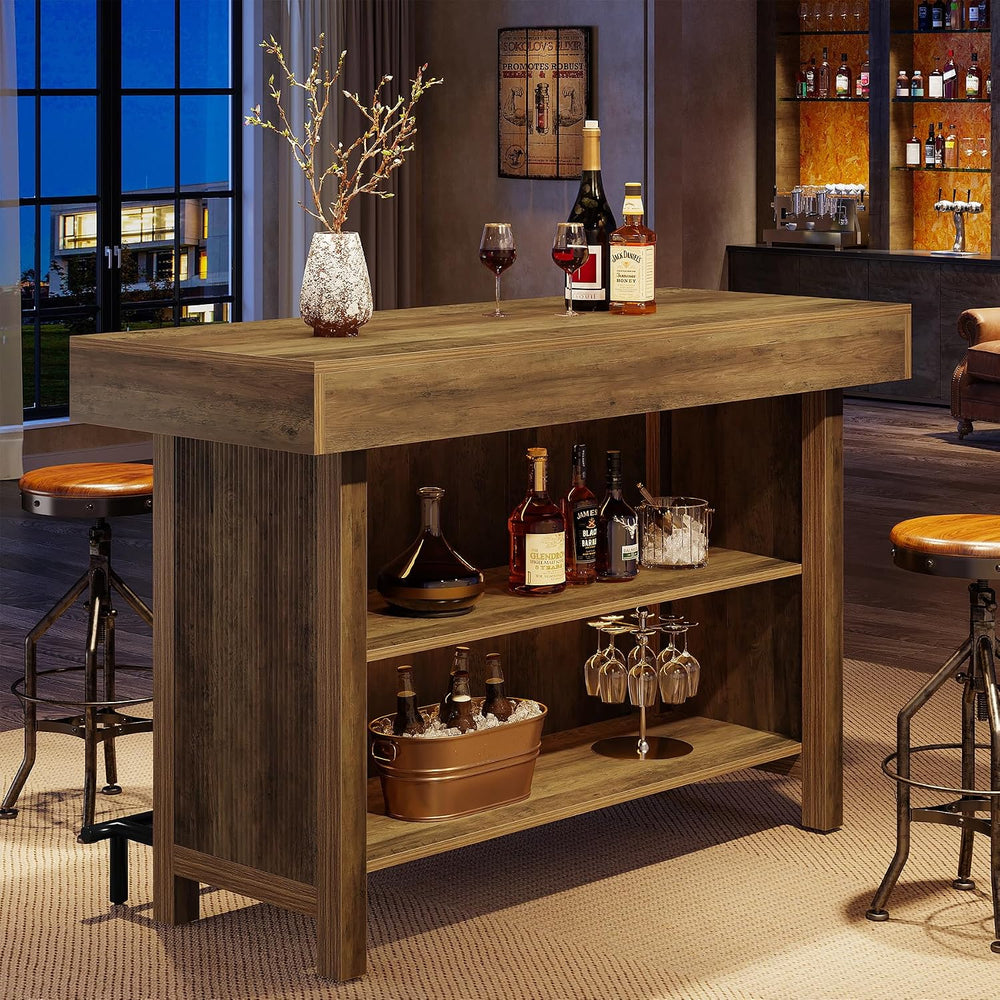 Tribesigns 57.48" Bar Table with Metal Footrest and 2-Tier Storage Shelves