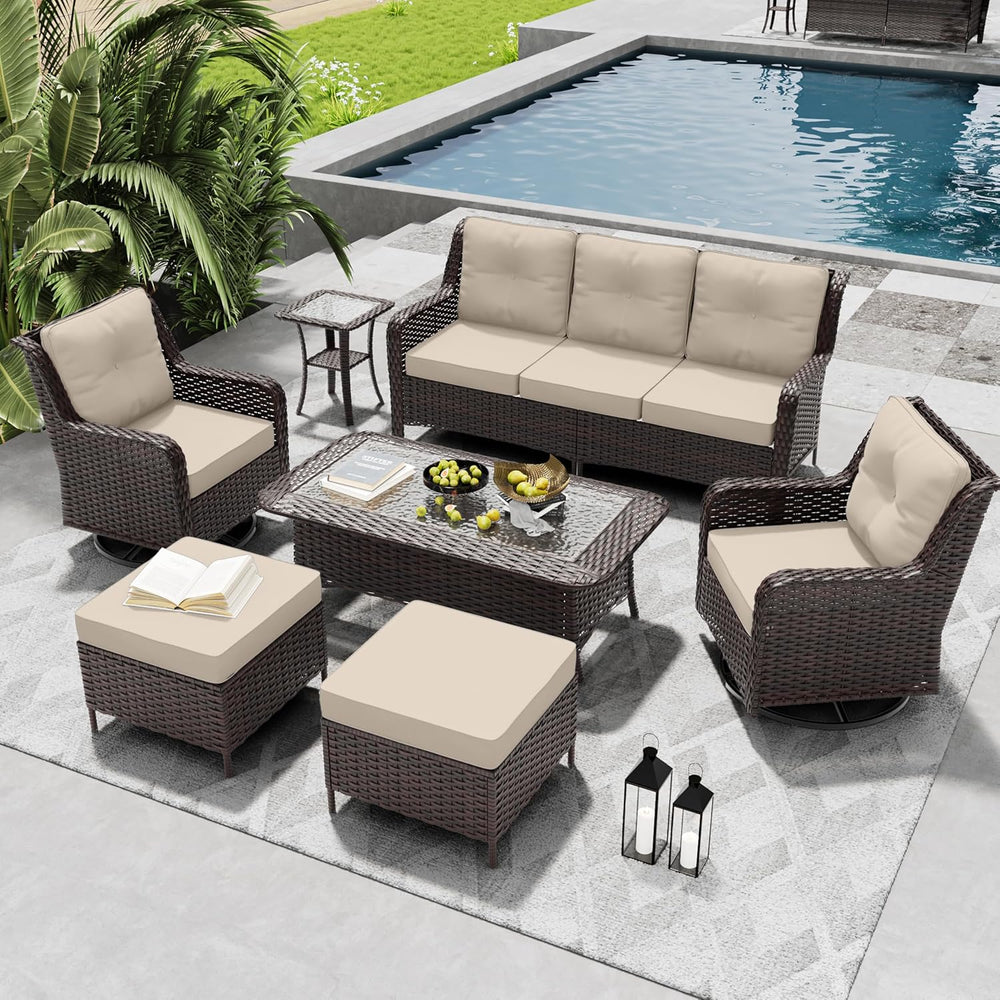 ALAULM 7 Pieces Patio Furniture Set,High Back Wicker Outdoor Sectional Furnit...