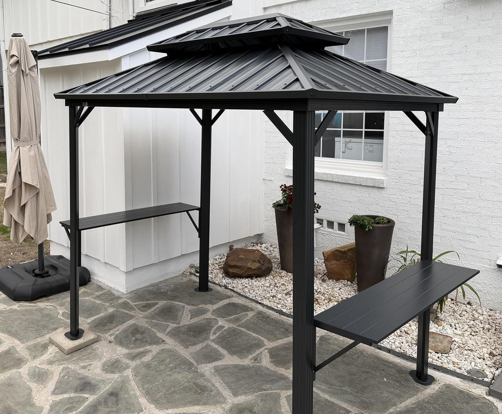 PURPLE LEAF Hardtop Grill Gazebo 6' x 8' Aluminum Frame Double Tier, ...