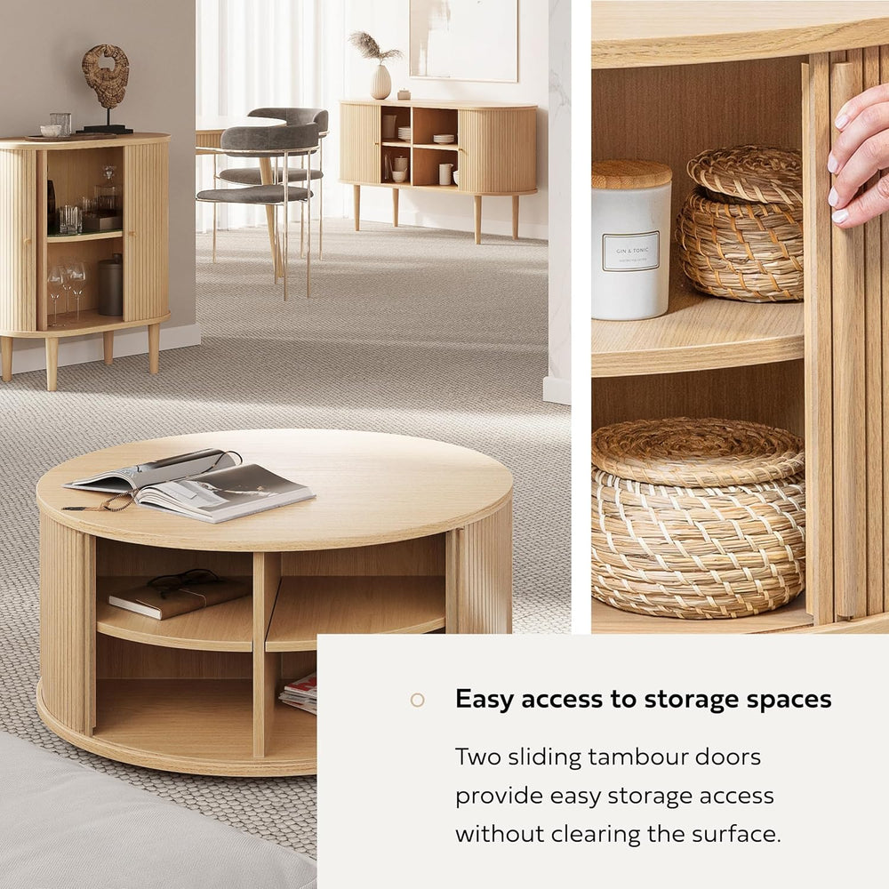 WERMO 35'' Round Coffee Table with Storage and Shelves - Round Center...