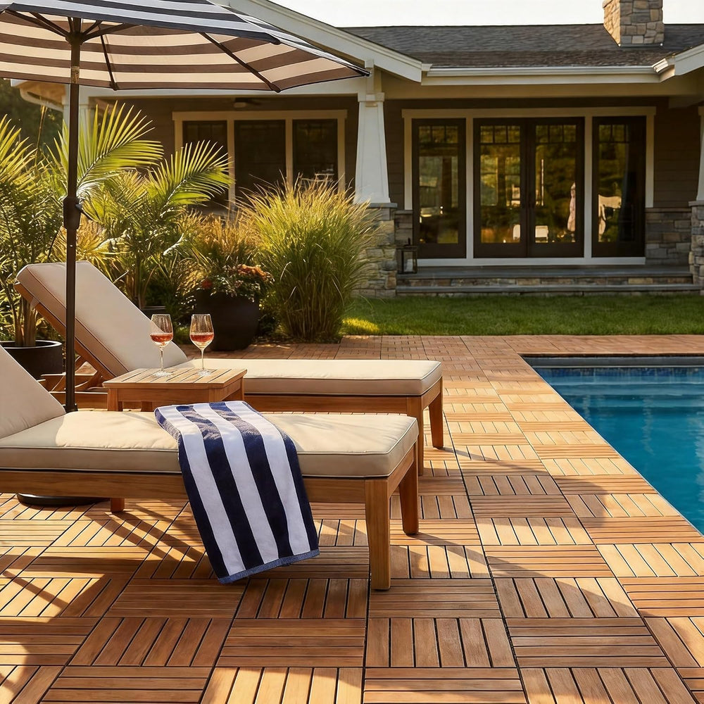 PrimeZone 27 PCS Solid Acacia Wood Interlocking Patio Deck Tiles Outdoor