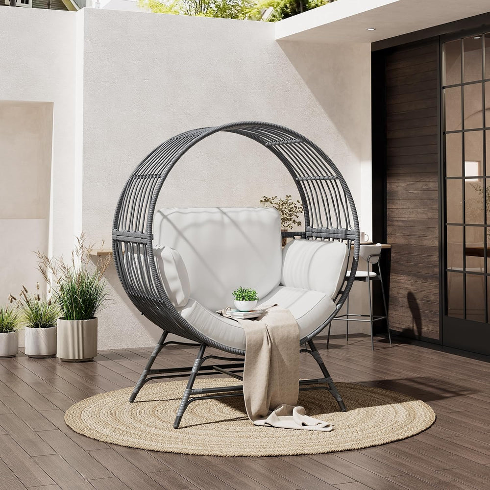 Bifanuo Oversized Egg Chair Indoor/Outdoor Rattan Hanging Basket Chair with T...