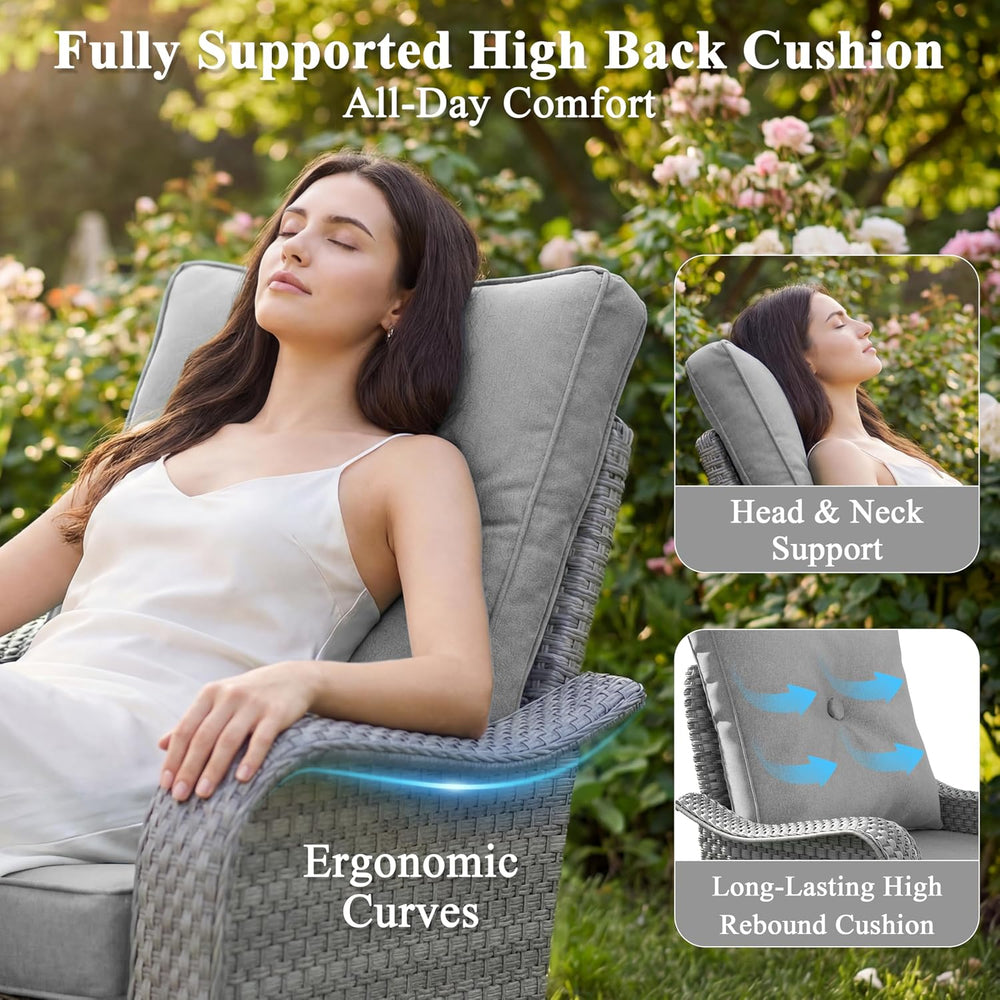 3 Piece Patio Furniture Set with Swivel Rocking Chairs, Outdoor Wicker Conver...