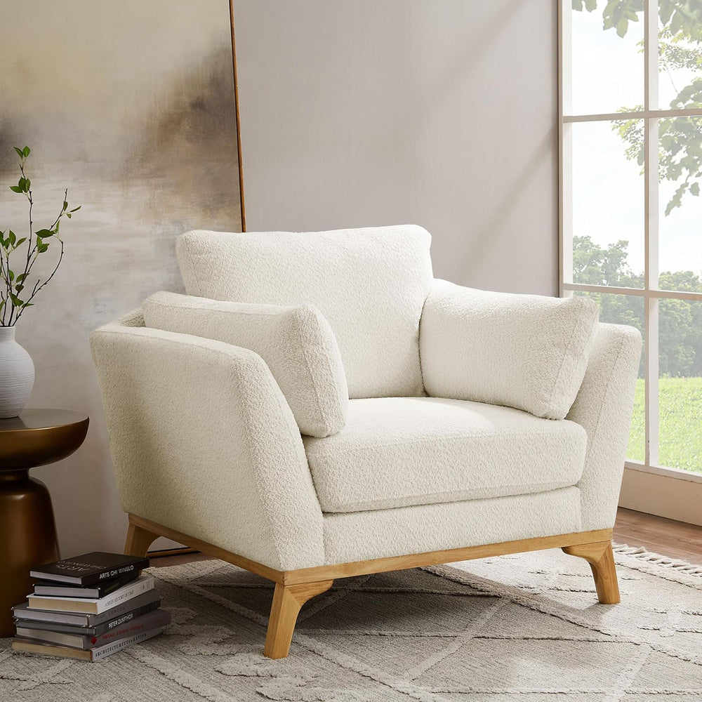 VANOMi 41.7" Large Accent Chair, Comfy Wide Reading Chair, Boucle White