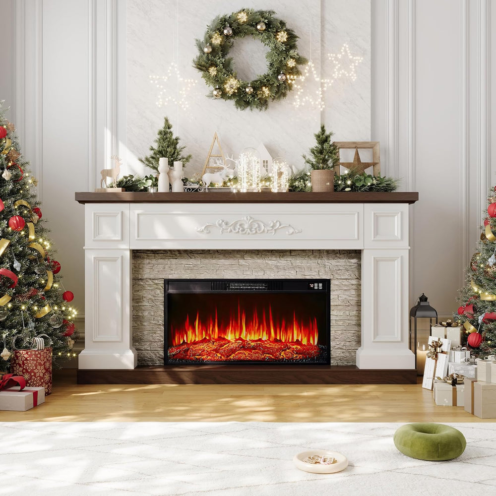 BOSHIRO 60" Landscape Solid Wood Electric Fireplace with Mantel