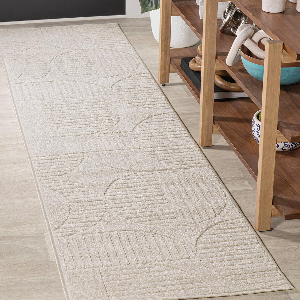 JONATHAN Y Nordby High-Low Arch Striped Ivory/Cream Indoor/Outdoor Runner Rug...