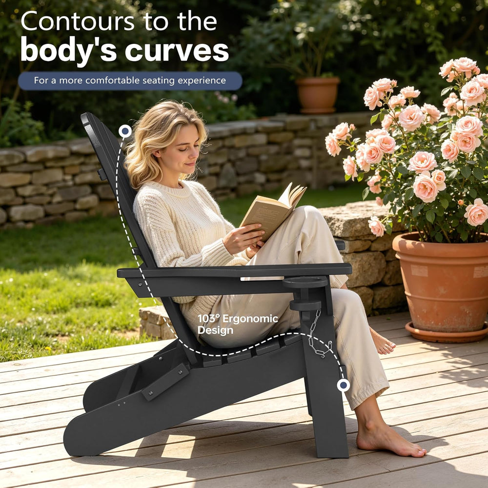 Vongrasig Folding Adirondack Chair, Outdoor Fire Pit Chair HDPE Plastic Weath...