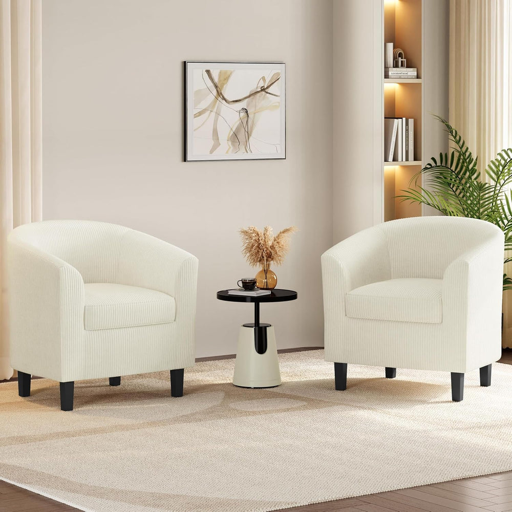 Yaheetech Accent Chairs Set of 2, Corduroy Barrel Armchairs Beige
