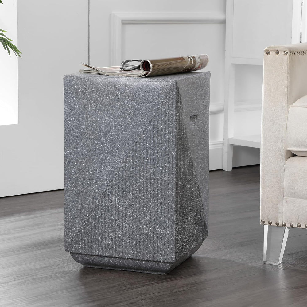 JONATHAN Y Adrian Outdoor Side Table Stool Polyresin 21", Gray Terrazzo