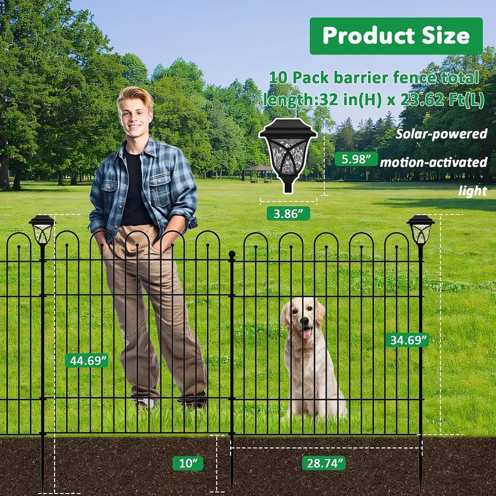 Garden Fence Animal Barrier with Lights , 5 Panels No Dig Dog Fence Outdoor