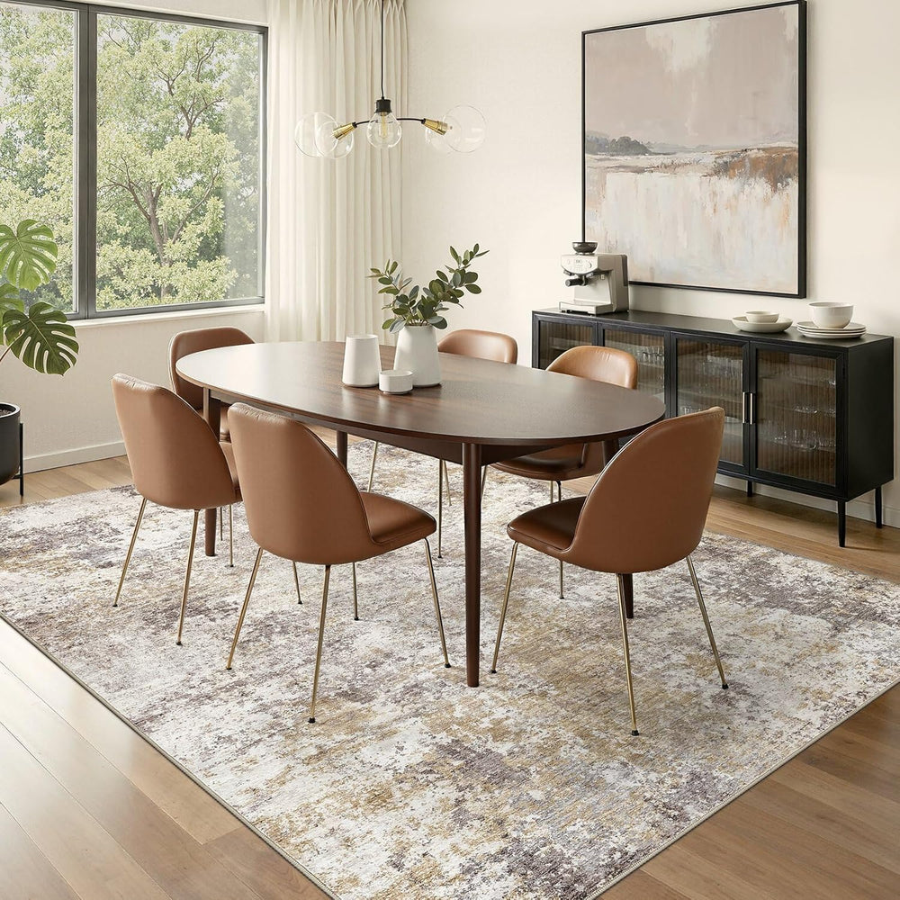 Nakagishi 6X9 Abstract Washable Area Rugs for Living Room-Golden Brown