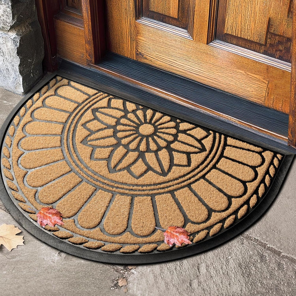 Mibao Half Round Door Mat, 23.5"x35.5", Yellow, Non-Slip Welcome En...