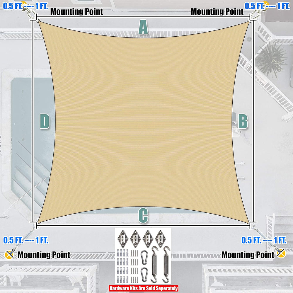 Amgo 12' x 16' Beige Rectangle Shade Sail, UPF50+ Heavy Duty Sun Shad...
