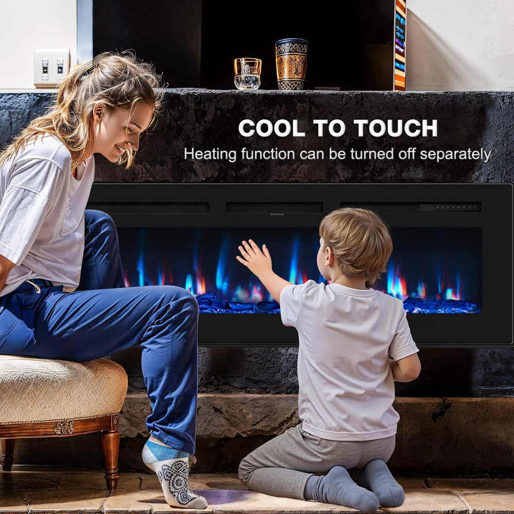 Manastin 50" Electric Fireplace Heater, Multi-Color Recessed Wall Mounted