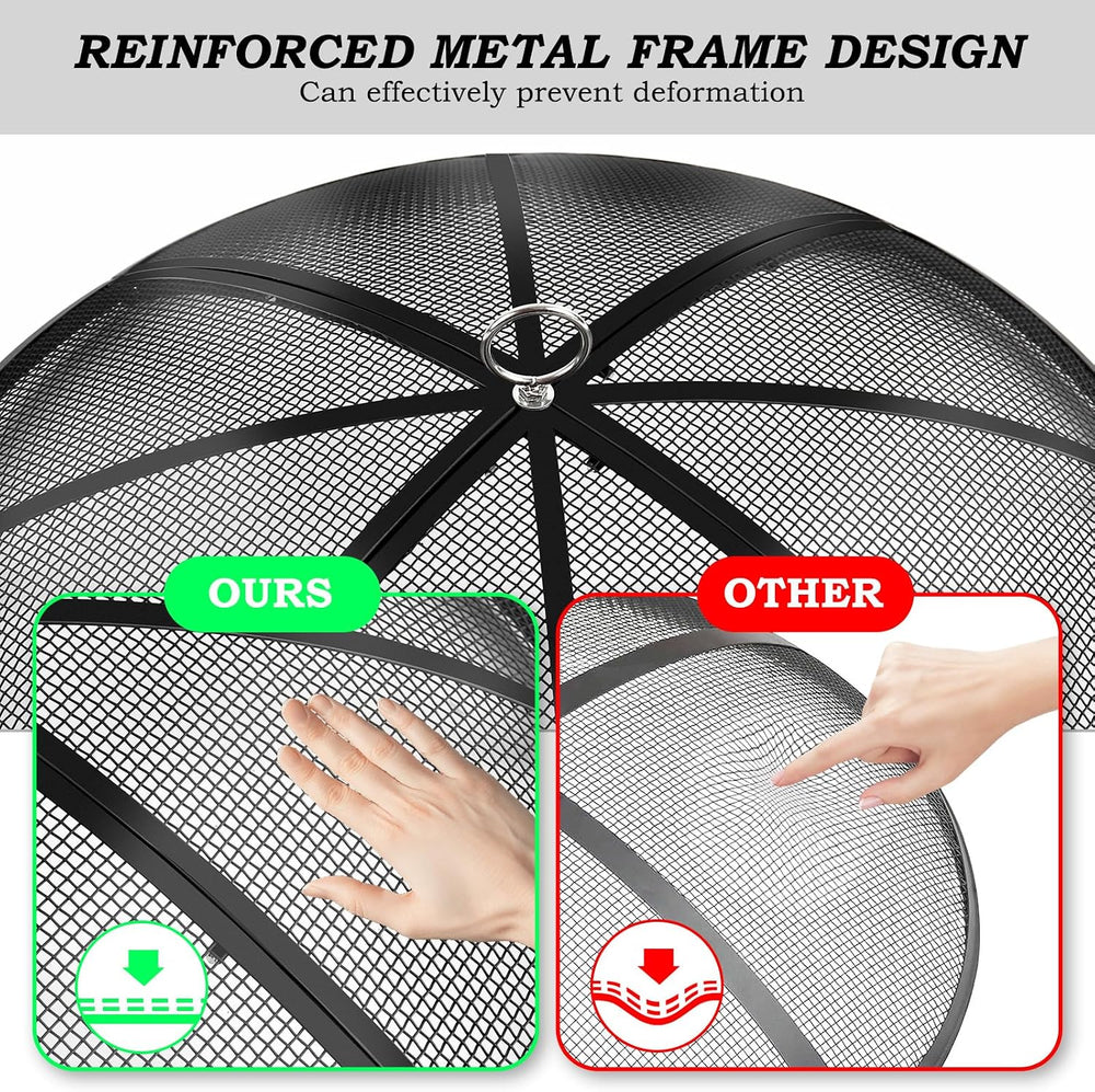 Fire Pit Spark Screen, 40 Inch Diameter Fire Pit Screen with Handle & Pok...