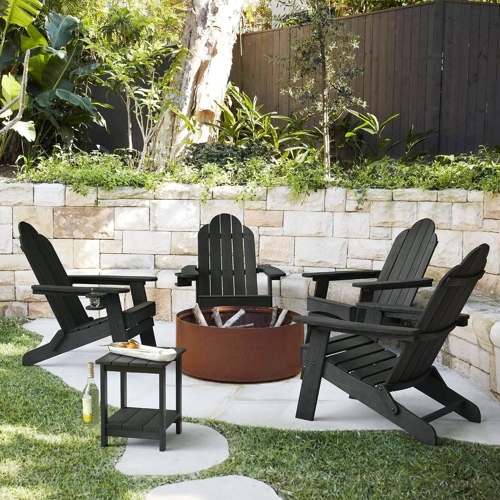 LUE BONA Folding Adirondack Chairs Set of 4, HDPS Fire Pit Chairs, Black