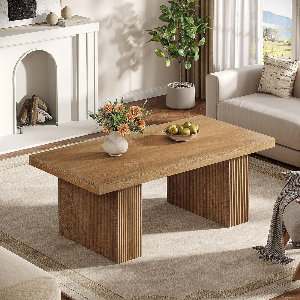 Tribesigns Farmhouse Coffee Table, 47.24 Inch Rectangle Center Table with Lar...