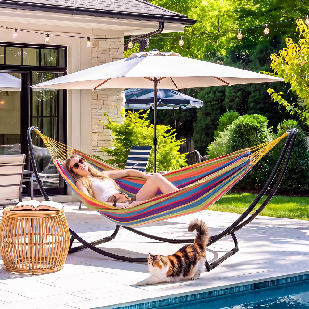 SUNCREAT Portable Space Saving Hammock with Stand, Two Person Hammock with St...