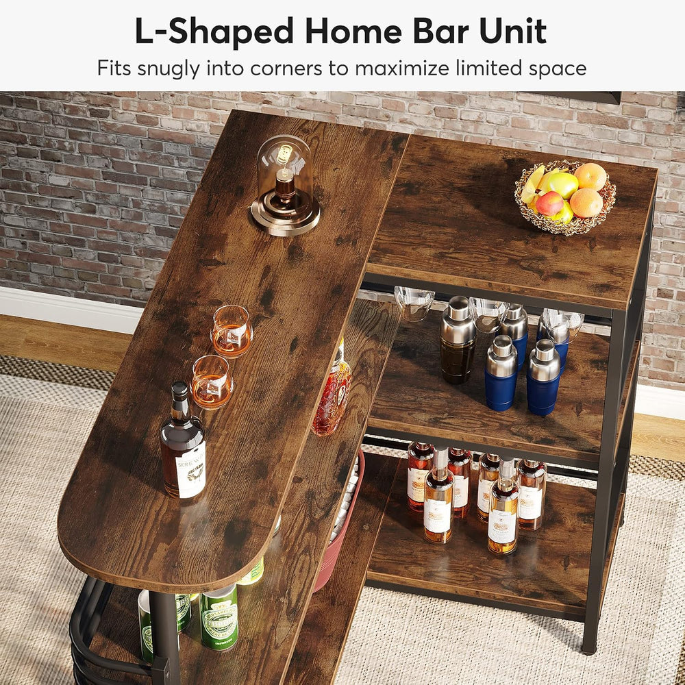 Tribesigns L-Shaped Home Bar Unit, 3 Tier Liquor Table With Storage Shelves a...