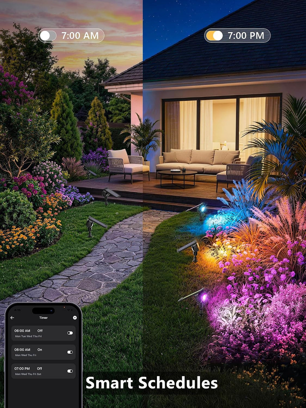 ODEETRONIC Smart Solar Spot Lights Halloween, Outdoor Yard RGBCW Spotlight