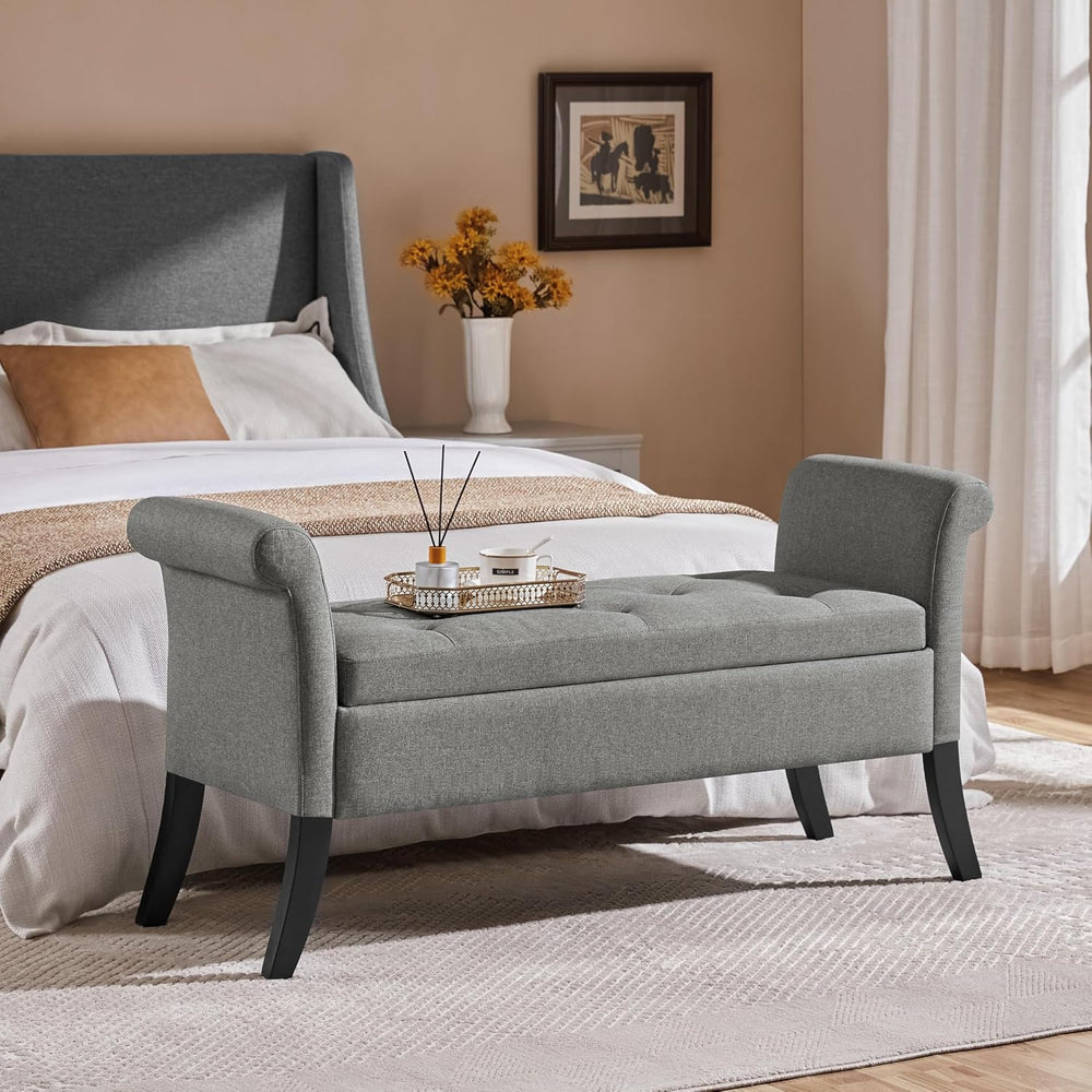 Yaheetech 52" Storage Ottoman Bench for Bedroom, Rolled Arm, Light Gray