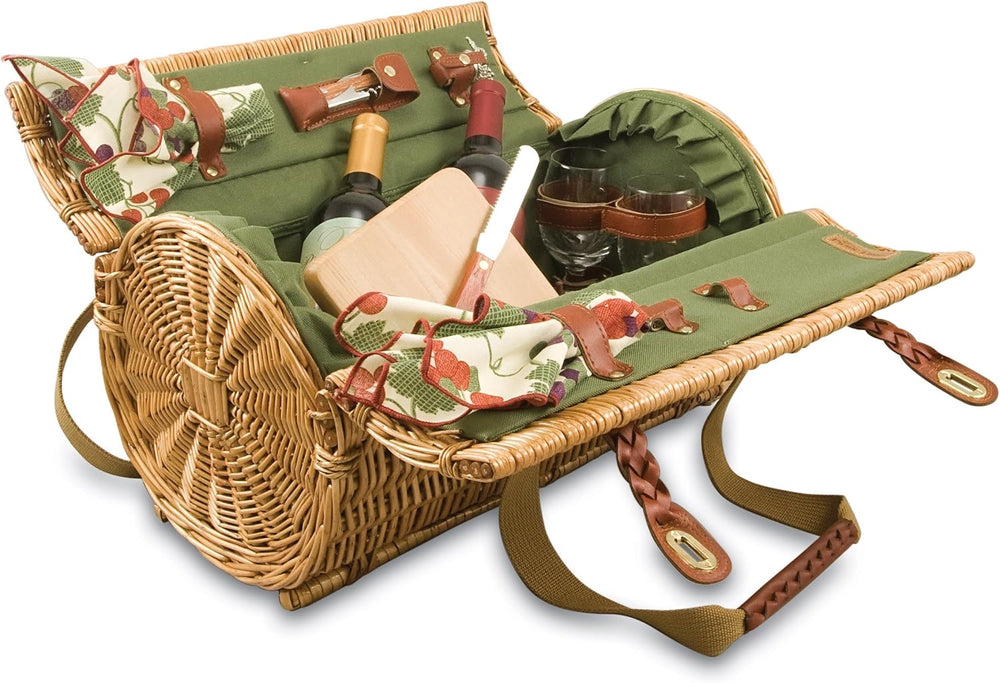 PICNIC TIME Verona Wine & Cheese Picnic Basket, Romantic English-Style Ro...