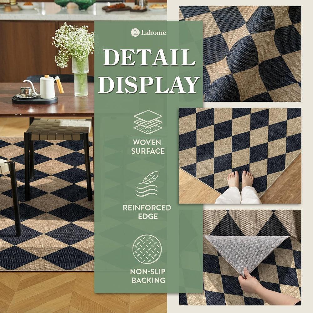 Lahome Checkered Easy Jute 3x5 Entryway Front Porch Rug, Black Diamond Indoor...