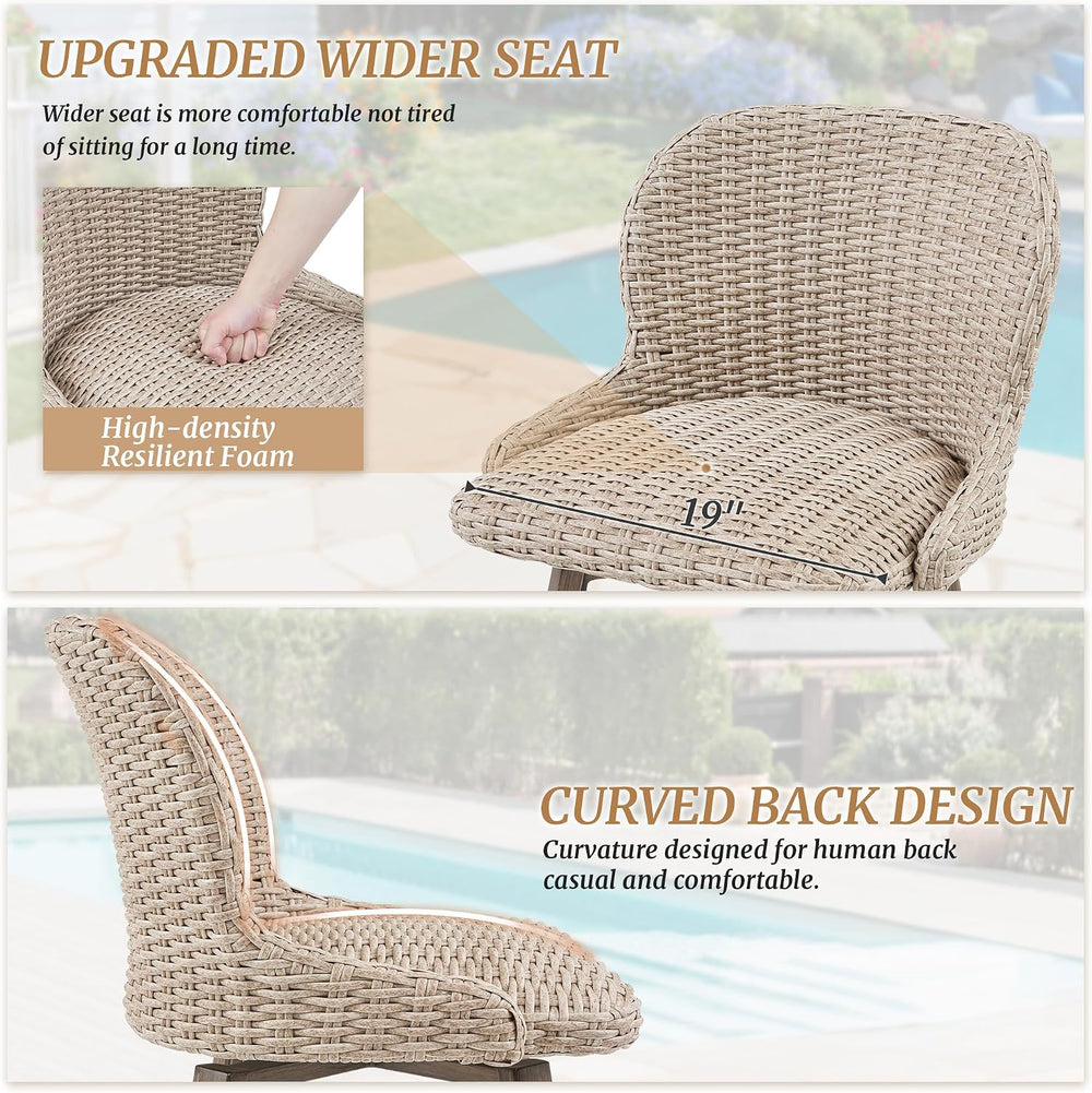 Cozyman Swivel Outdoor Bar Stools Set of 4, 27" Counter Wicker Patio Cha...