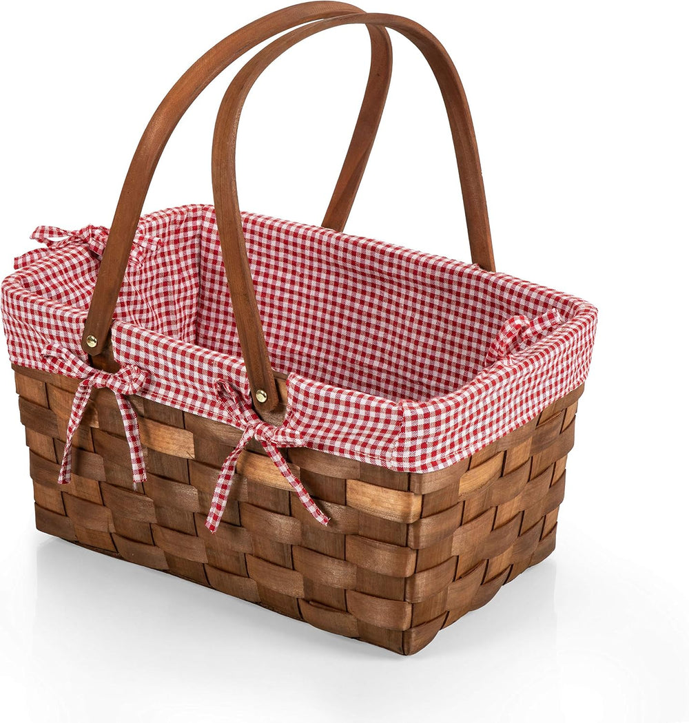 PICNIC TIME Kansas Handwoven Wood Picnic Basket, Sturdy Woven Wicker Basket w...