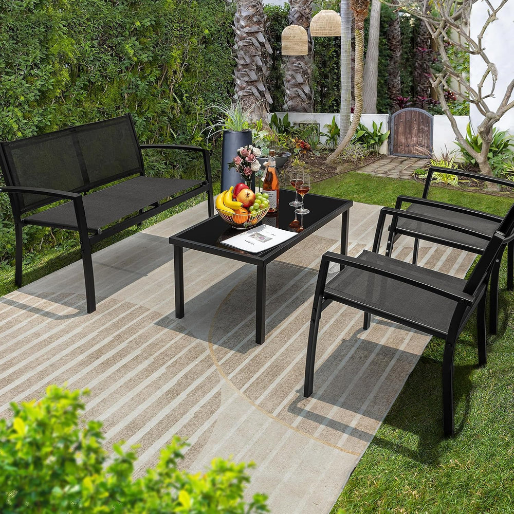 Flamaker 4 Pieces Outdoor Patio Furniture Textilene Modern Conversation Black...