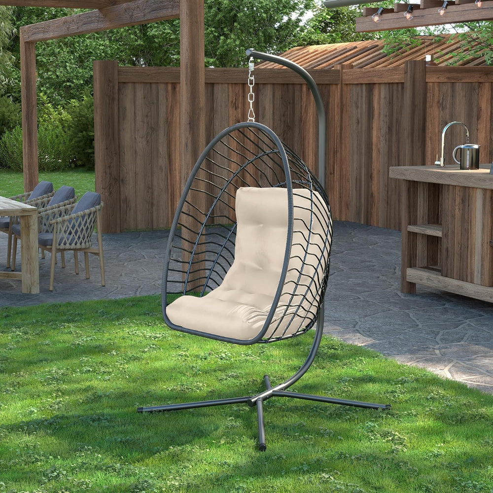 Kingdura Hanging Egg Chair with Stand Indoor Outdoor, Foldable Rattan Wicker ...