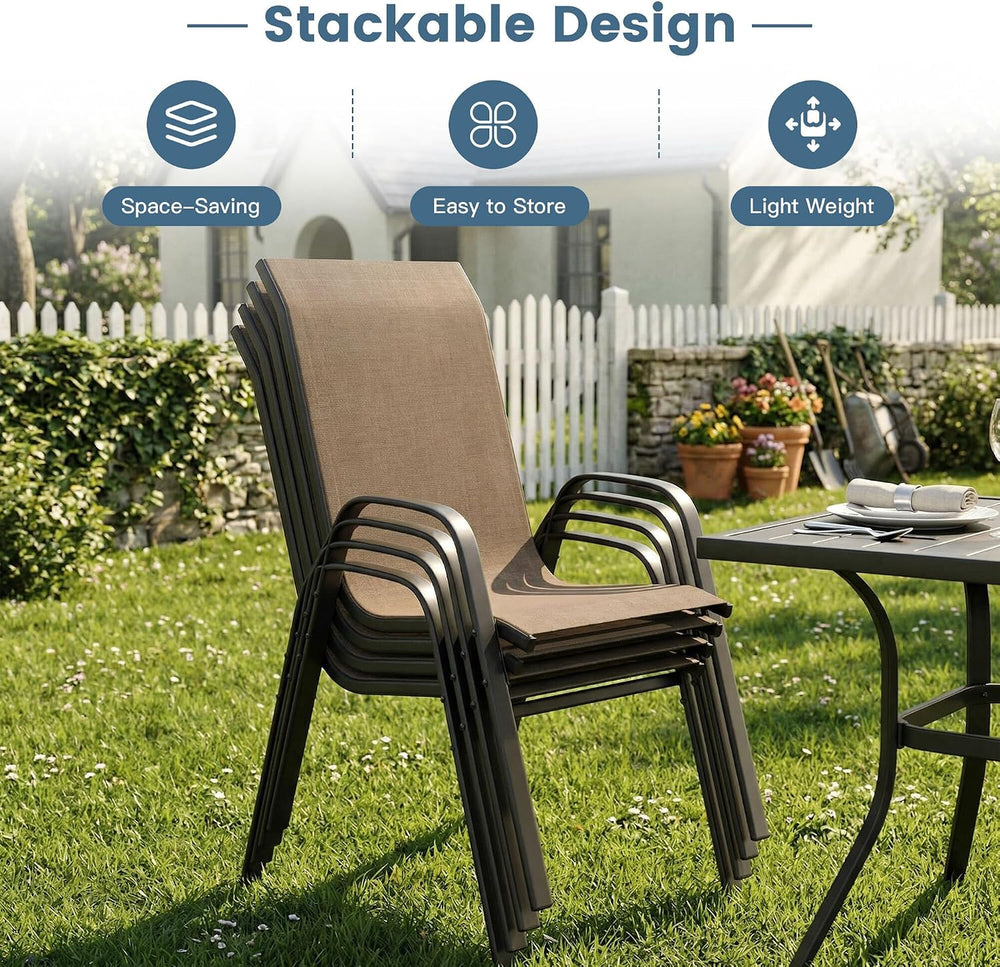 DIFY Patio Chairs Set of 6, Stackable Outdoor Dining Chairs Set with Breathab...