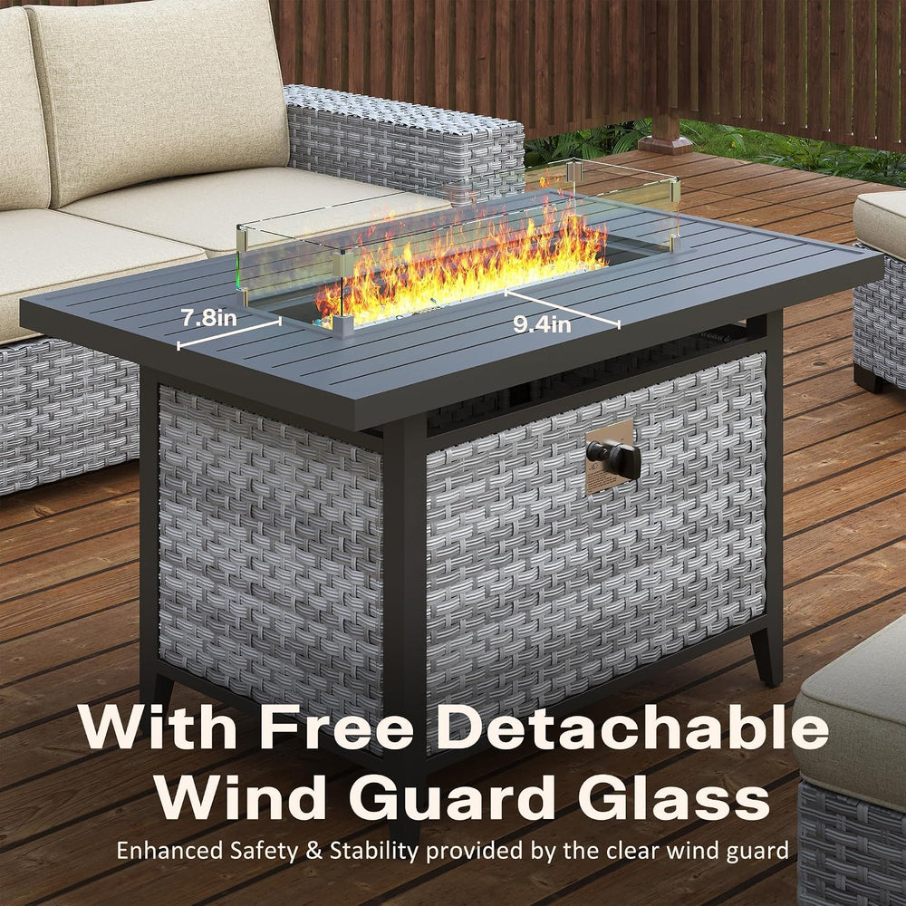 43 Inch Rattan Propane Fire Pit Table with 55,000 BTU,CSA-Certified 304 Stain...