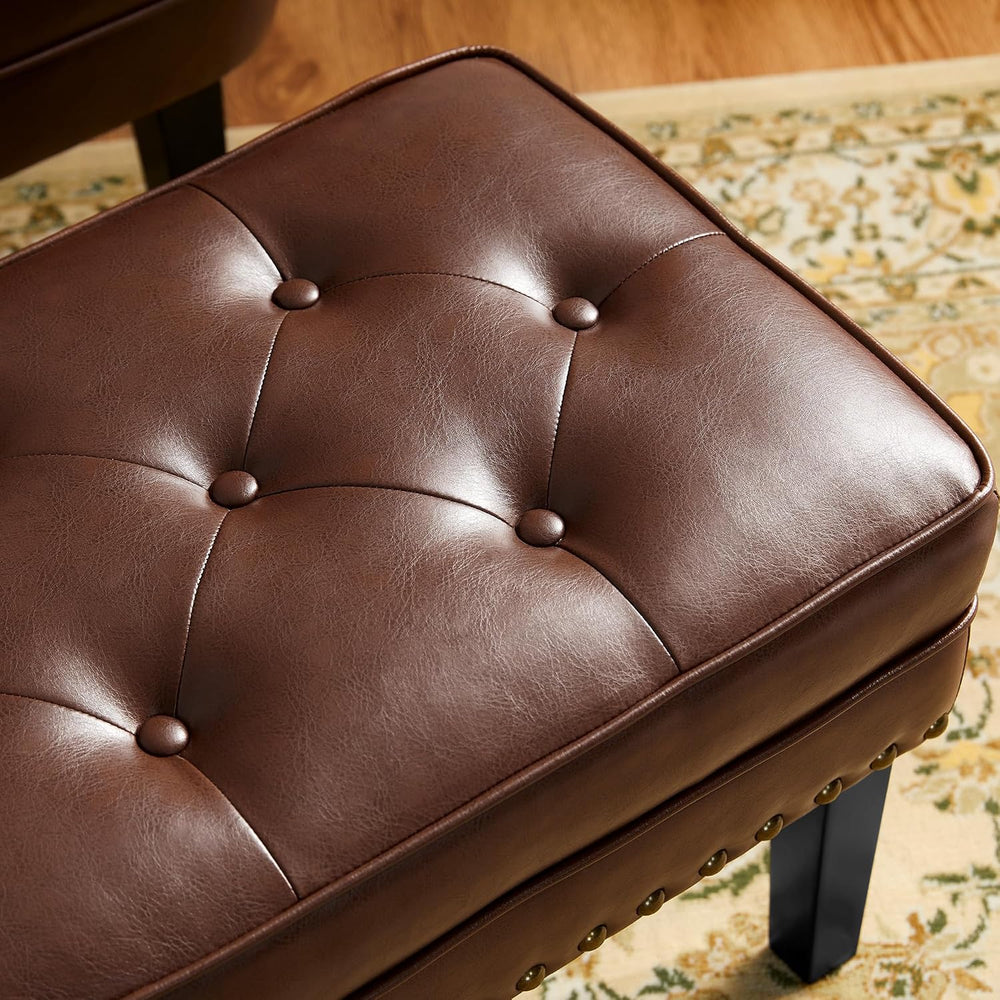 Glitzhome Mid-Century Faux Leather Ottoman, Modern Accent Stool PU Leather Fo...