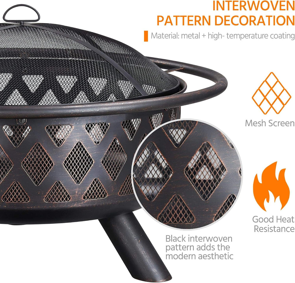 Yaheetech Fire Pit 36in Outdoor Wood Burning Fire Pits Wood Large Fire Bowl f...